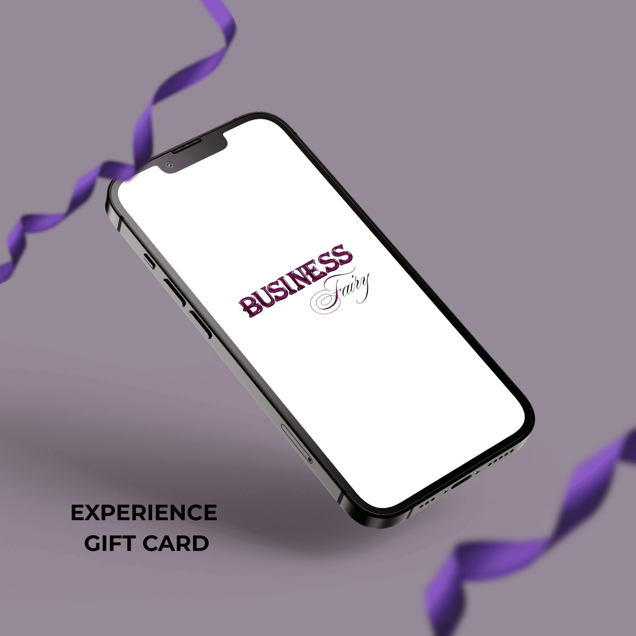 BF Experience Gift Card – digital gift for planners, mindset journals, and editable Canva templates, with purple background and iPhone display.