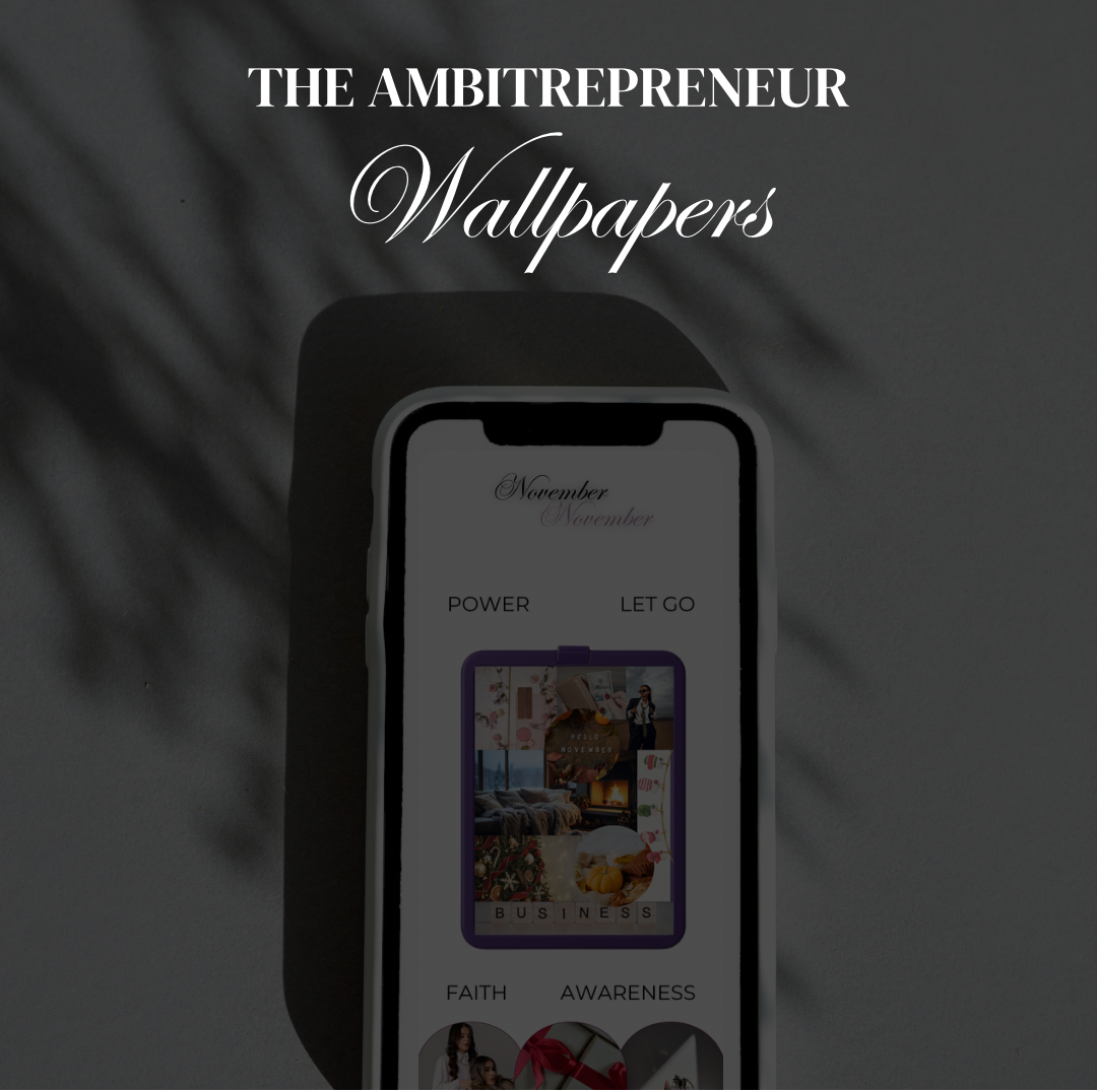 Digital canva wallpapers by Business Fairy displayed on an iPhone on a white table, with natural shadows from the phone and a plant, featuring minimalist digital wallpapers for ambitious women.