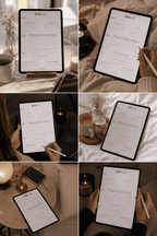 Digital daily journal shown in morning and evening settings for personal growth and daily reflection