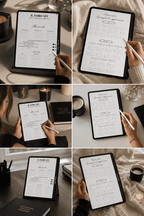 Digital planner shown in different daily settings for organizing business and personal life